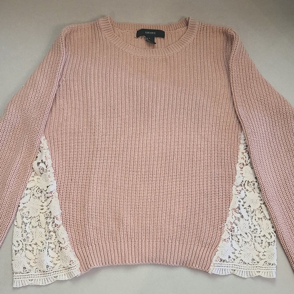 Forever 21 Blush Colored Knit Sweater with Lace Cut Outs